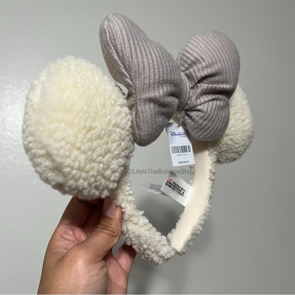 Disney - Sherpa/Fluffy Grey Bow Minnie Ears - Picture 2 of 4